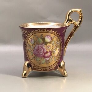 Porcelain KPM Footed Tea Cup and Saucer Floral Gold Trim - Japan